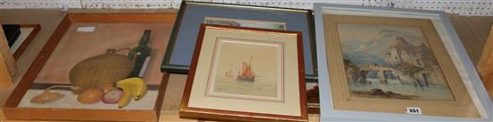 Glass painted landscape & watercolours(-)